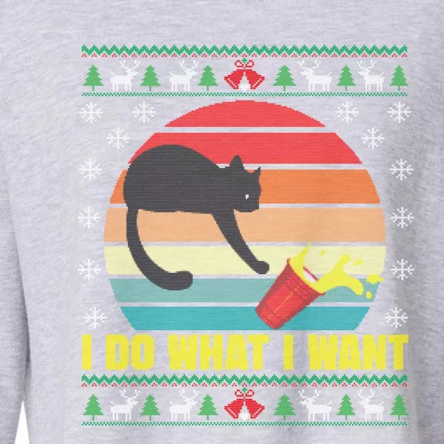 I Do What I Want Funny Cat Red Cup Sunset Ugly Xmas Sweater Meaningful Gift Cropped Pullover Crew