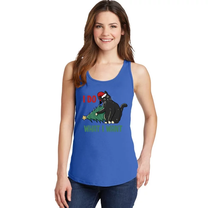 I Do What I Want Funny Christmas Cat Knocking Tree Down Gift Ladies Essential Tank