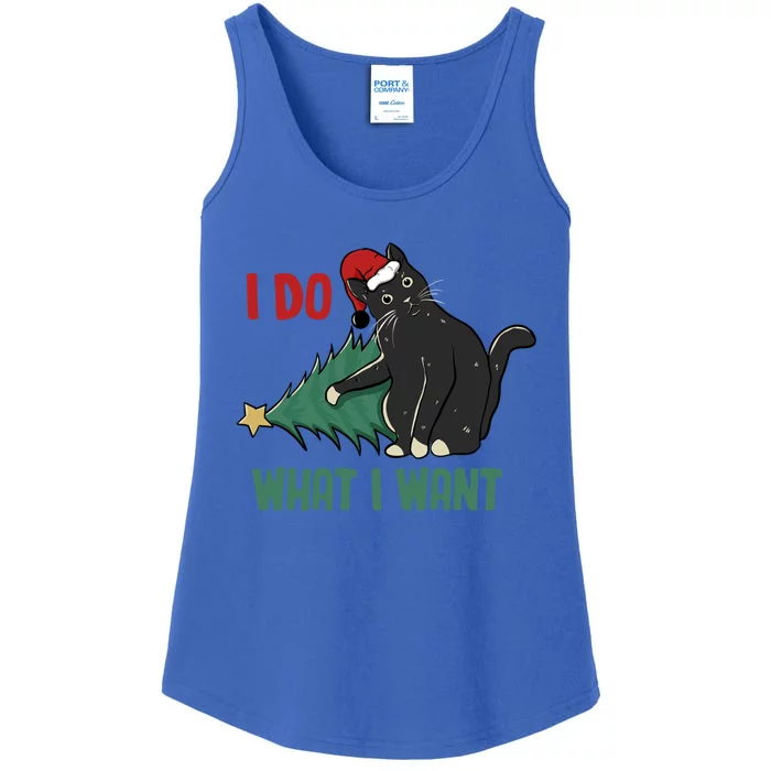 I Do What I Want Funny Christmas Cat Knocking Tree Down Gift Ladies Essential Tank