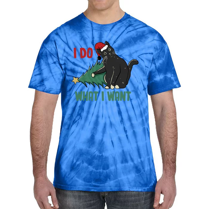 I Do What I Want Funny Christmas Cat Knocking Tree Down Gift Tie-Dye T-Shirt