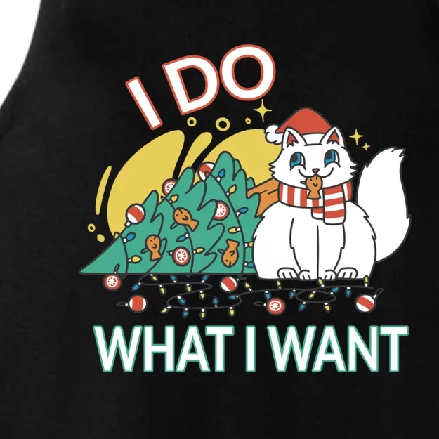 I Do What I Want Mischievous Christmas Cat Great Gift Ladies Tri-Blend Wicking Tank