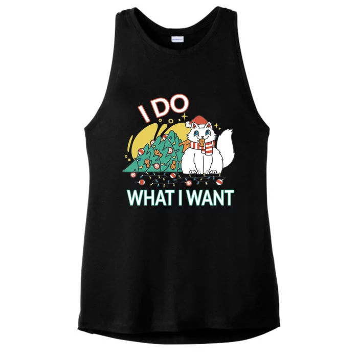 I Do What I Want Mischievous Christmas Cat Great Gift Ladies Tri-Blend Wicking Tank