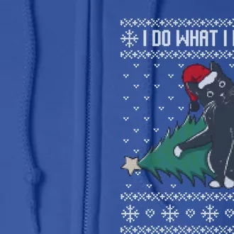 I Do What I Want Santa Cat Christmas Tree Ugly Sweater Xmas Cute Gift Full Zip Hoodie