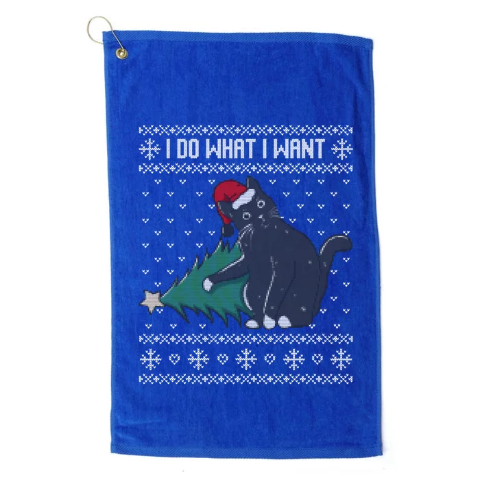 I Do What I Want Santa Cat Christmas Tree Ugly Sweater Xmas Cute Gift Platinum Collection Golf Towel