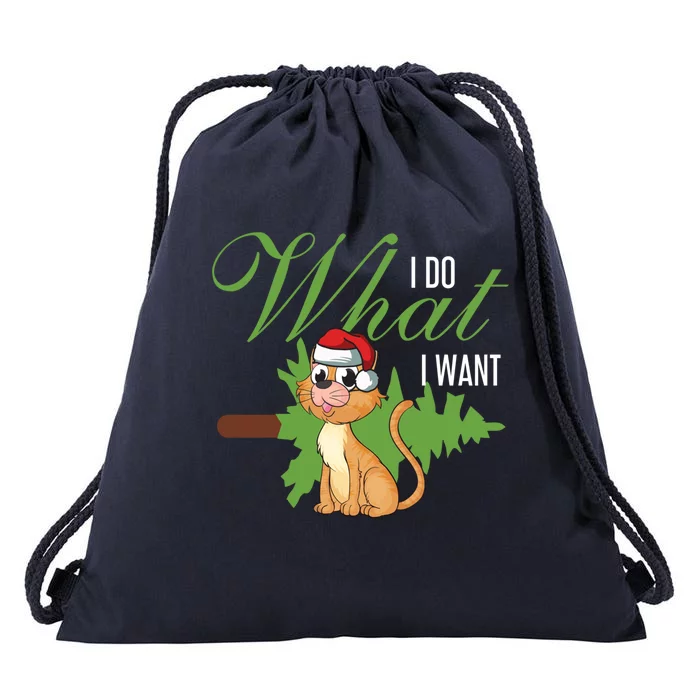 I Do What I Want Cat Wearing Santa Hat Sarcastic Christmas Great Gift Drawstring Bag