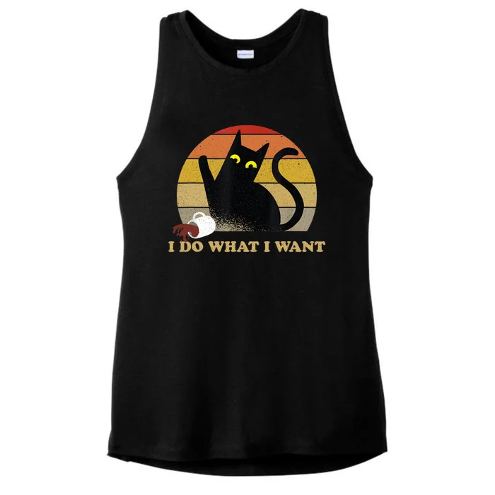 I Do What I Want Black Cat Funny Cat Lover Retro Vintage Ladies Tri-Blend Wicking Tank