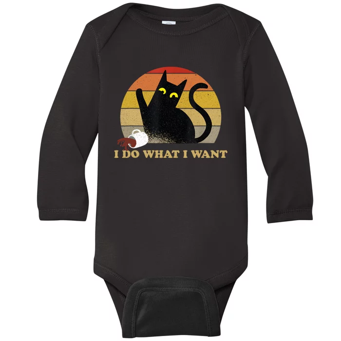 I Do What I Want Black Cat Funny Cat Lover Retro Vintage Baby Long Sleeve Bodysuit