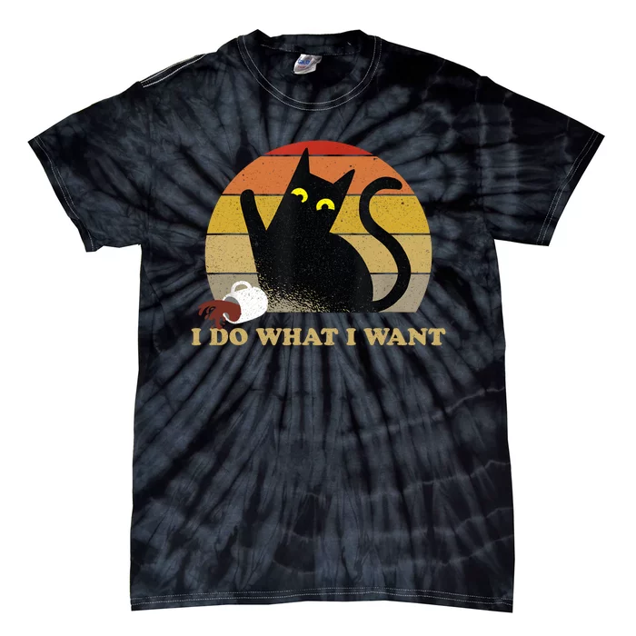 I Do What I Want Black Cat Funny Cat Lover Retro Vintage Tie-Dye T-Shirt