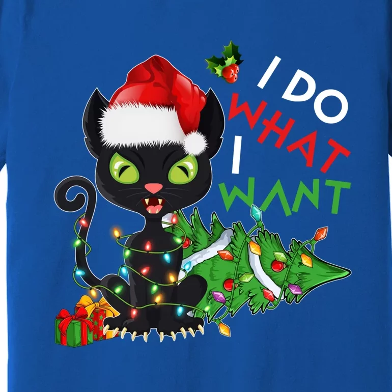 I Do What I Want Christmas Cat Santa Hat Christmas Tree Gift Premium T-Shirt