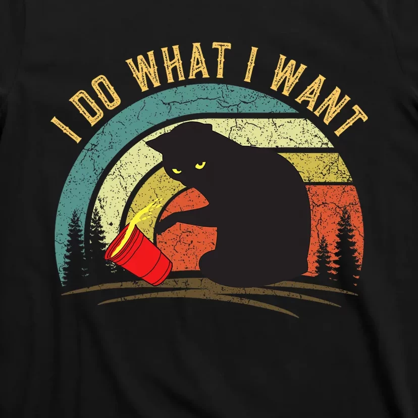 I Do What I Want Cat Coffee Black Cat Red Cup Funny Graphic T-Shirt