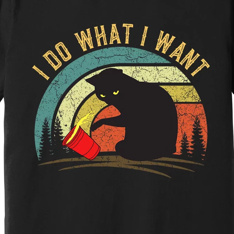 I Do What I Want Cat Coffee Black Cat Red Cup Funny Graphic Premium T-Shirt