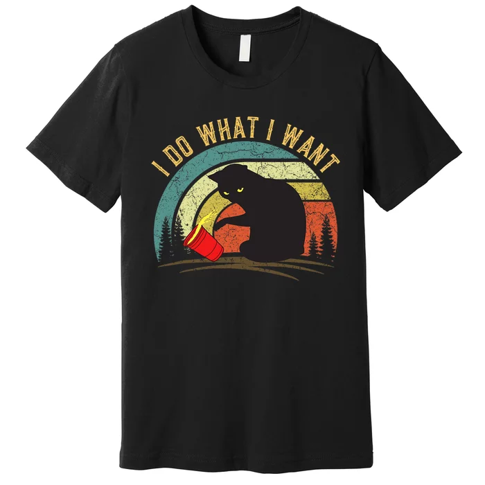 I Do What I Want Cat Coffee Black Cat Red Cup Funny Graphic Premium T-Shirt