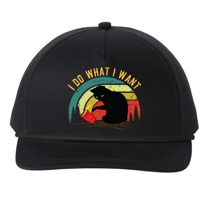 I Do What I Want Cat Coffee Black Cat Red Cup Funny Graphic Snapback Five-Panel Rope Hat