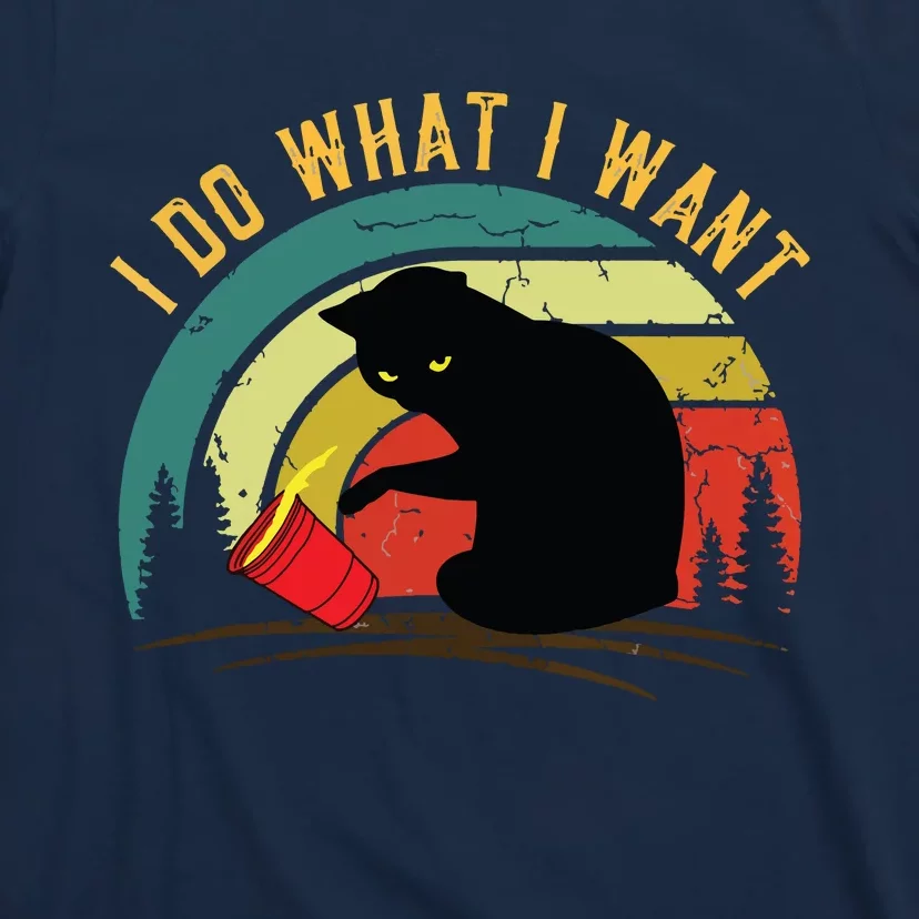 I Do What I Want Cat Coffee Black Cat Red Cup Funny Graphic T-Shirt