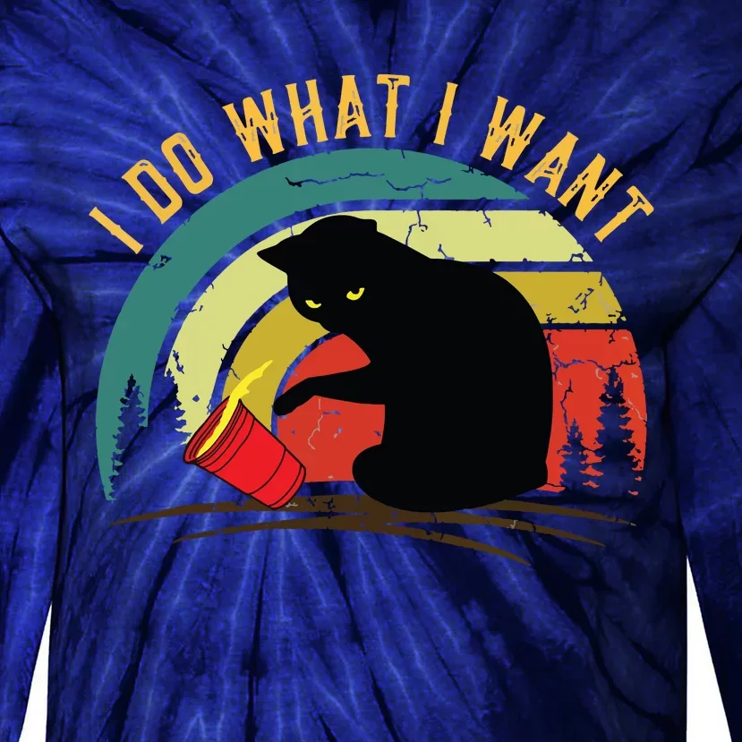 I Do What I Want Cat Coffee Black Cat Red Cup Funny Graphic Tie-Dye Long Sleeve Shirt