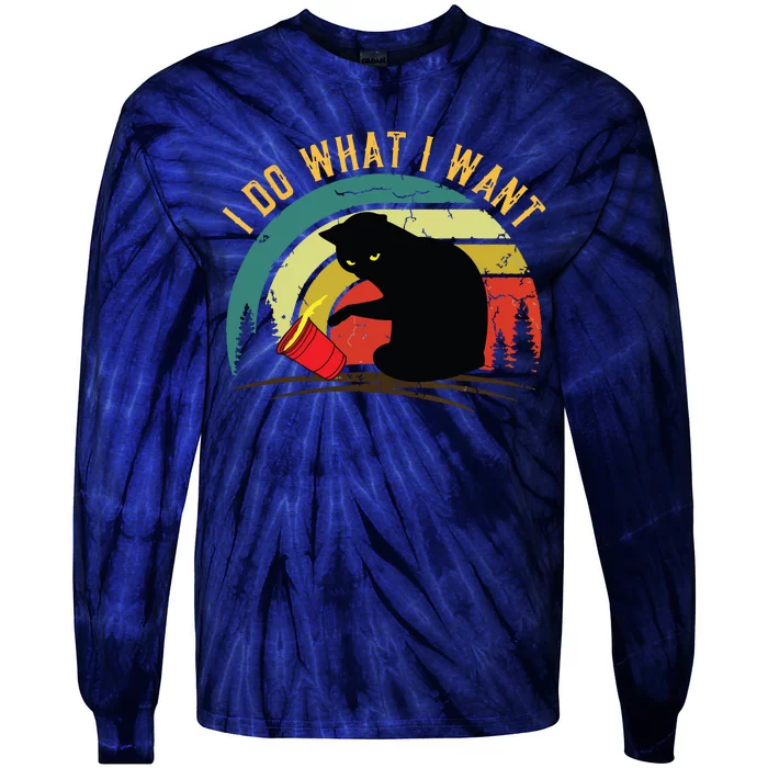 I Do What I Want Cat Coffee Black Cat Red Cup Funny Graphic Tie-Dye Long Sleeve Shirt