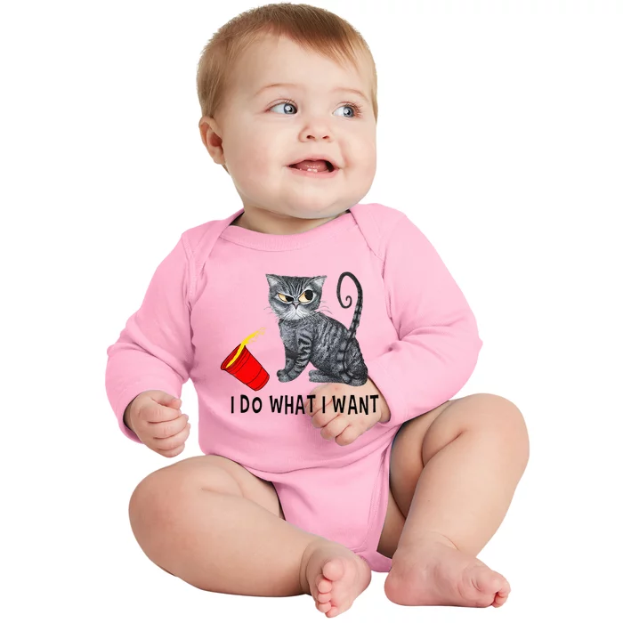 I Do What I Want Cat Coffee Black Cat Red Cup Funny Graphic Baby Long Sleeve Bodysuit