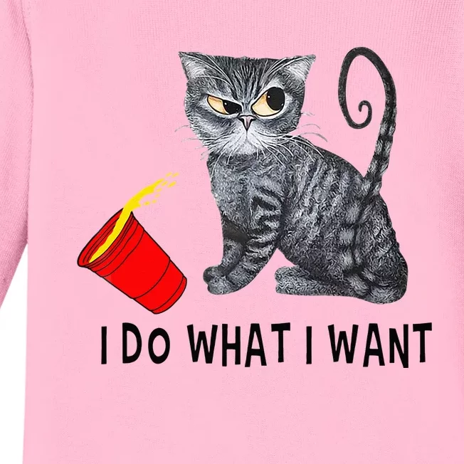 I Do What I Want Cat Coffee Black Cat Red Cup Funny Graphic Baby Long Sleeve Bodysuit