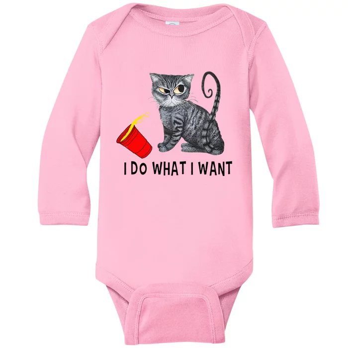 I Do What I Want Cat Coffee Black Cat Red Cup Funny Graphic Baby Long Sleeve Bodysuit