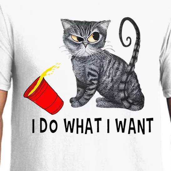 I Do What I Want Cat Coffee Black Cat Red Cup Funny Graphic Pajama Set