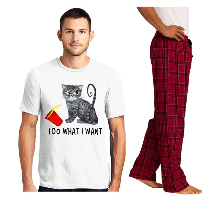 I Do What I Want Cat Coffee Black Cat Red Cup Funny Graphic Pajama Set