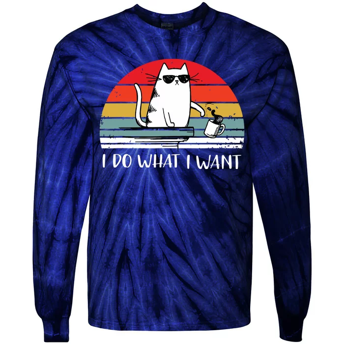 I Do What I Want Funny Black Cat Lovers Tie-Dye Long Sleeve Shirt