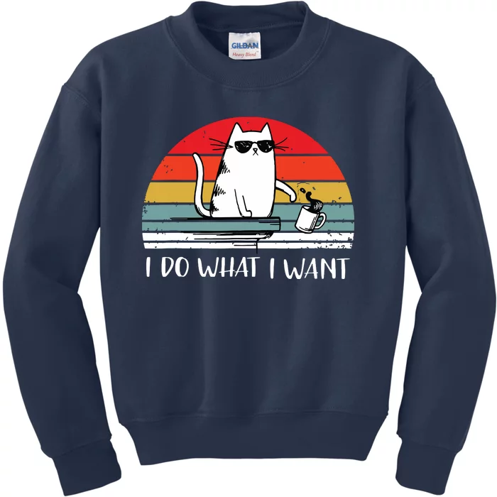 I Do What I Want Funny Black Cat Lovers Kids Sweatshirt