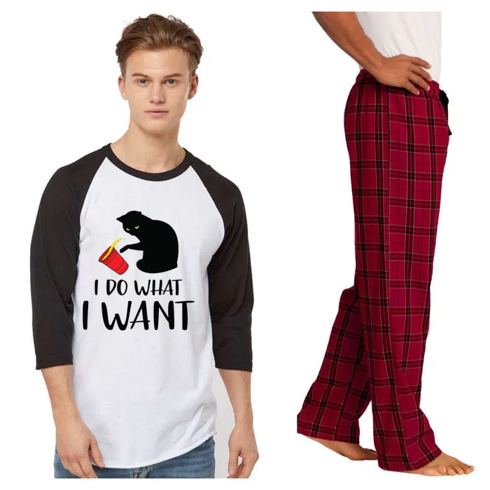 I Do What I Want Funny Black Cat Red Cup Funny My Cat Raglan Sleeve Pajama Set