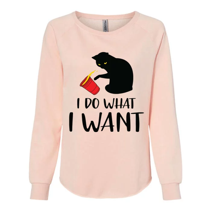 I Do What I Want Funny Black Cat Red Cup Funny My Cat Womens California Wash Sweatshirt