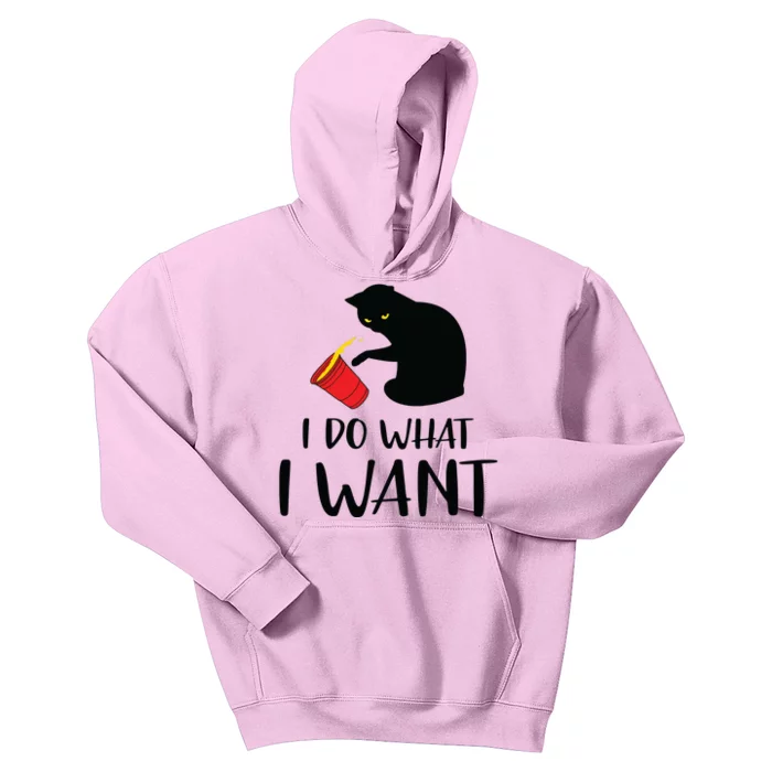 I Do What I Want Funny Black Cat Red Cup Funny My Cat Kids Hoodie