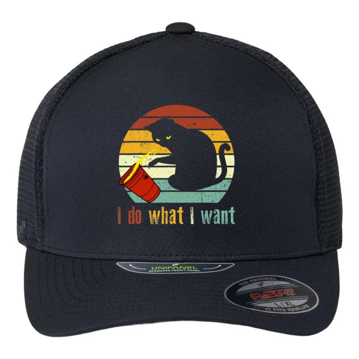 I Do What I Want Cat Coffee Black Cat Red Cup Funny Graphic Flexfit Unipanel Trucker Cap