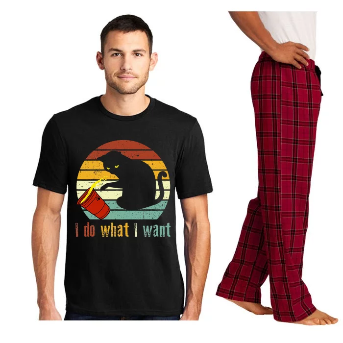 I Do What I Want Cat Coffee Black Cat Red Cup Funny Graphic Pajama Set