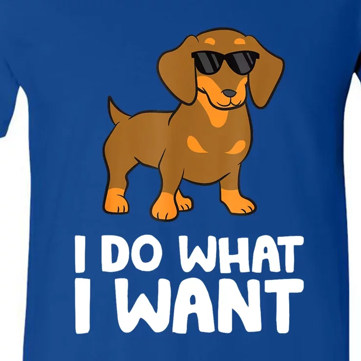 I Do What I Want Cute Dachshund Gift V-Neck T-Shirt