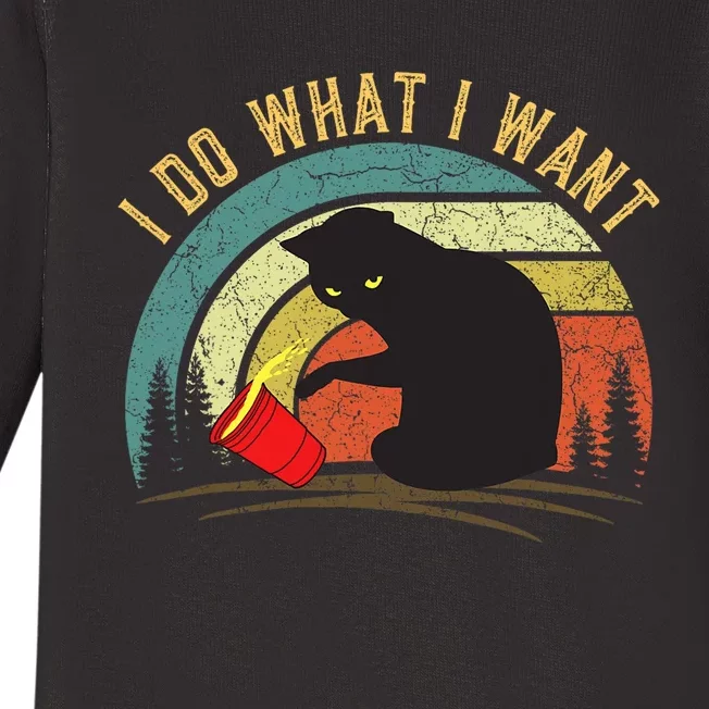 I Do What I Want Cat Coffee Black Cat Red Cup Funny Graphic Baby Long Sleeve Bodysuit