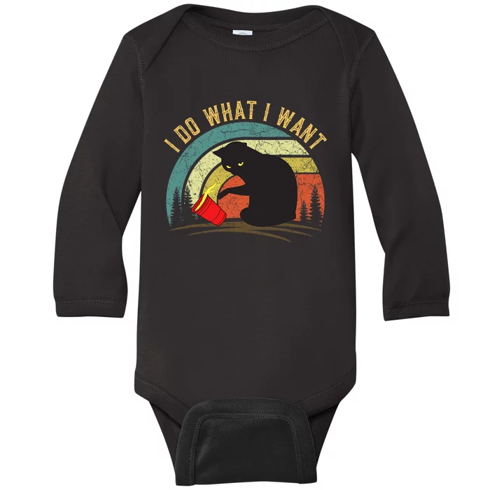 I Do What I Want Cat Coffee Black Cat Red Cup Funny Graphic Baby Long Sleeve Bodysuit