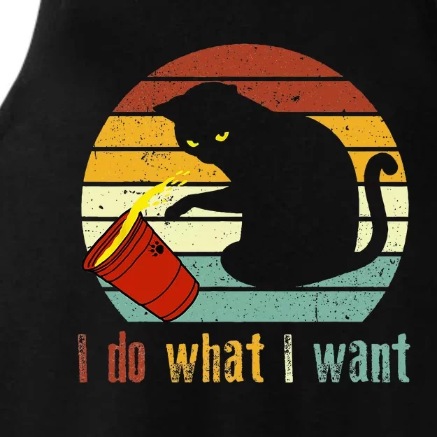 I Do What I Want Cat Coffee Black Cat Red Cup Funny Graphic Ladies Tri-Blend Wicking Tank