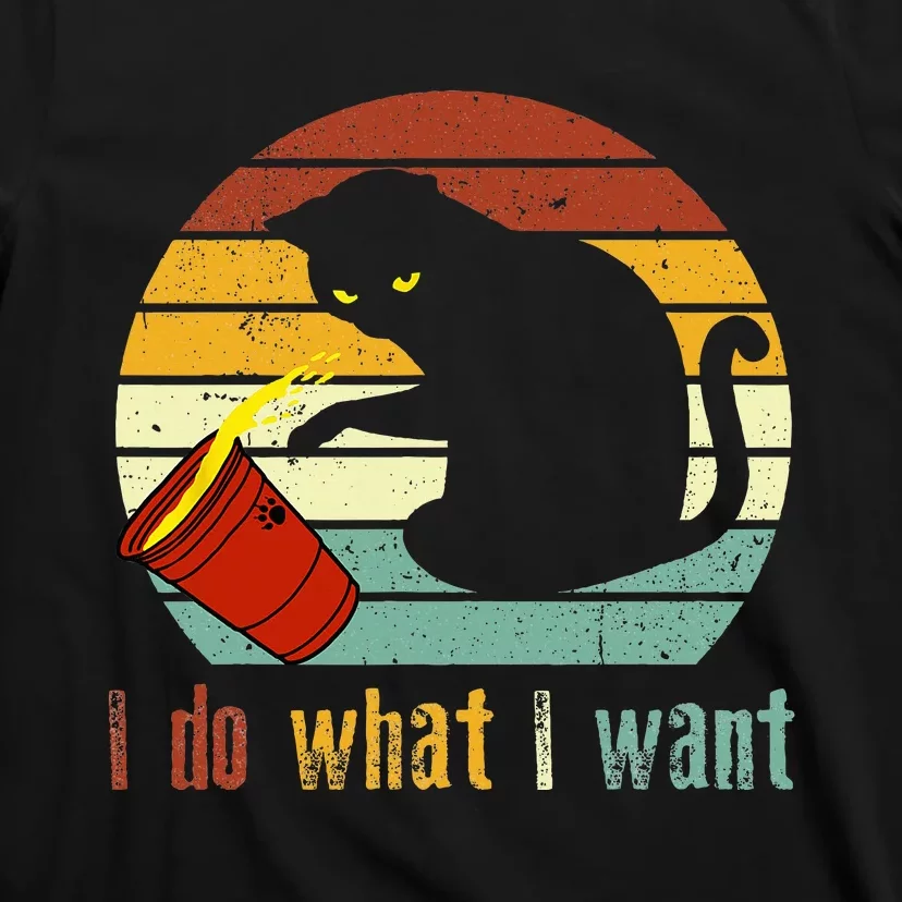 I Do What I Want Cat Coffee Black Cat Red Cup Funny Graphic T-Shirt