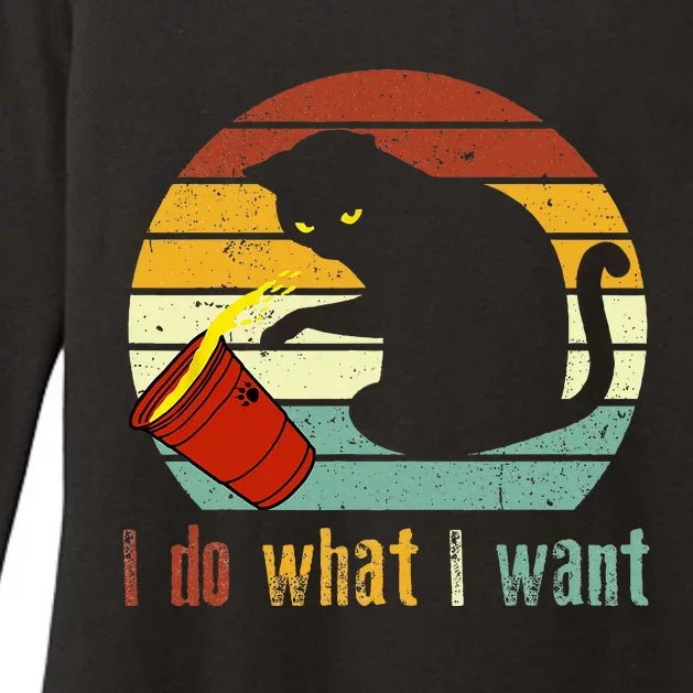 I Do What I Want Cat Coffee Black Cat Red Cup Funny Graphic Womens CVC Long Sleeve Shirt