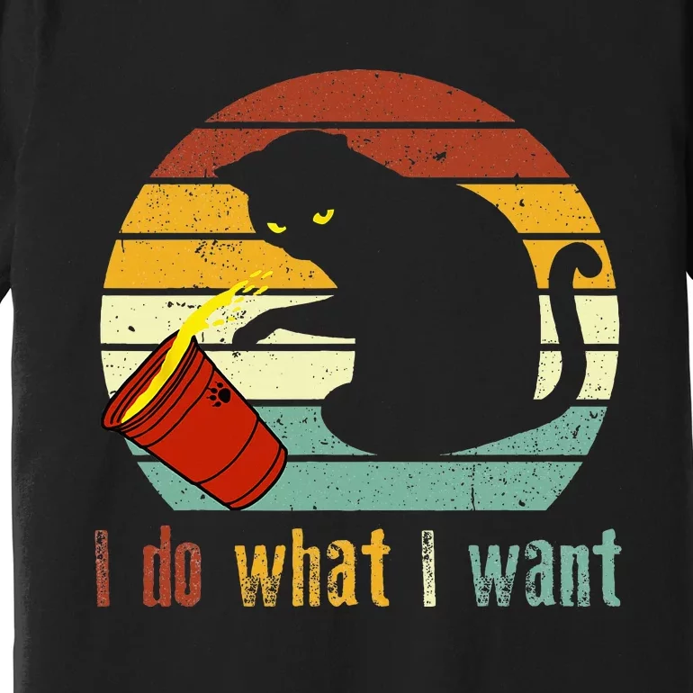 I Do What I Want Cat Coffee Black Cat Red Cup Funny Graphic Premium T-Shirt