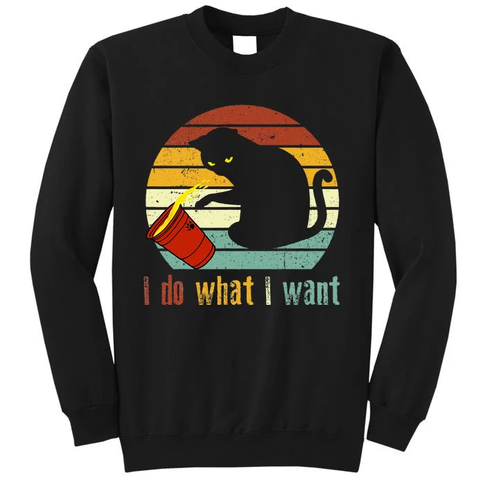 I Do What I Want Cat Coffee Black Cat Red Cup Funny Graphic Tall Sweatshirt