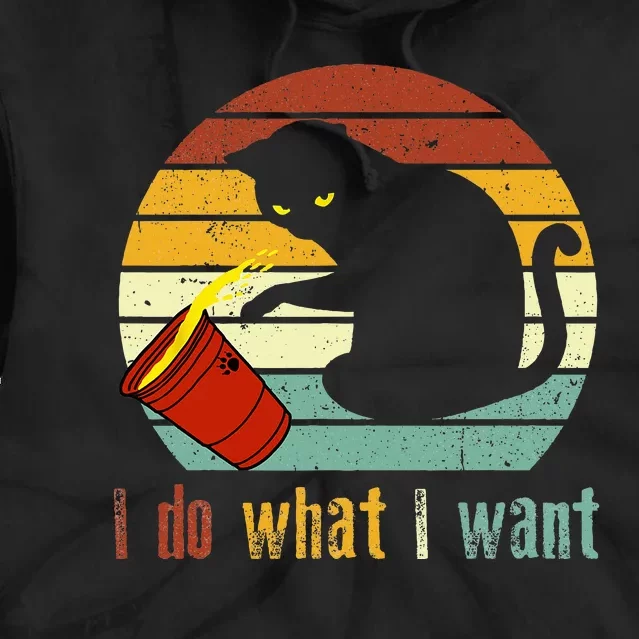 I Do What I Want Cat Coffee Black Cat Red Cup Funny Graphic Tie Dye Hoodie