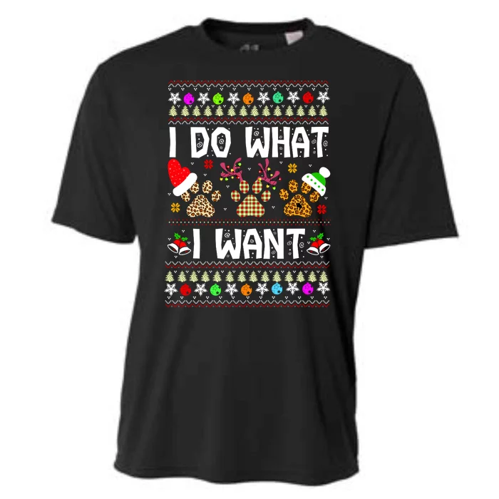 I Do What I Want Funny Dog Paws Ugly Christmas Sweater Cooling Performance Crew T-Shirt