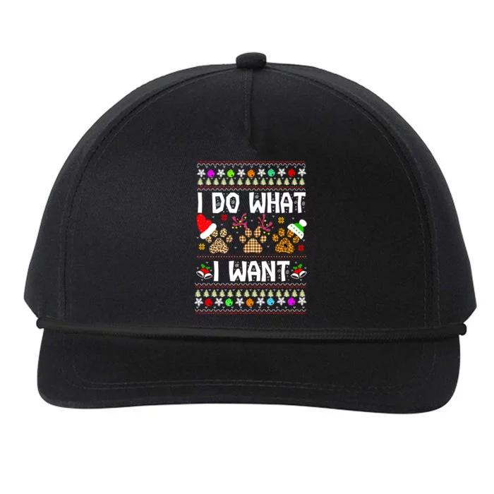 I Do What I Want Funny Dog Paws Ugly Christmas Sweater Snapback Five-Panel Rope Hat