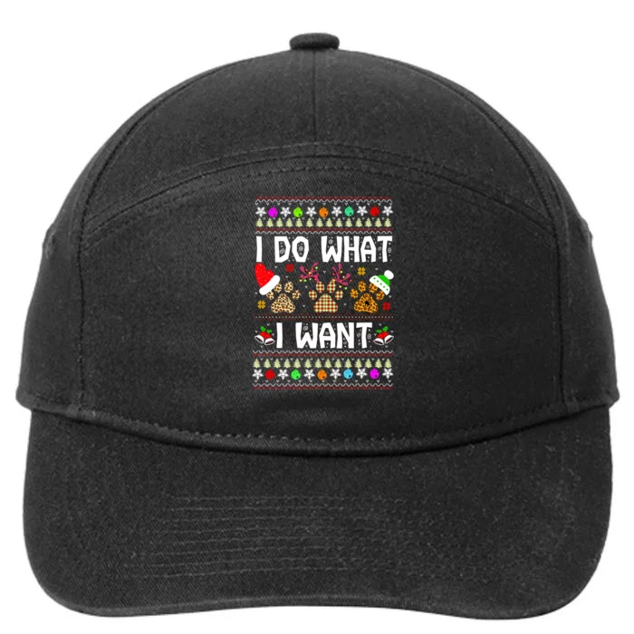 I Do What I Want Funny Dog Paws Ugly Christmas Sweater 7-Panel Snapback Hat