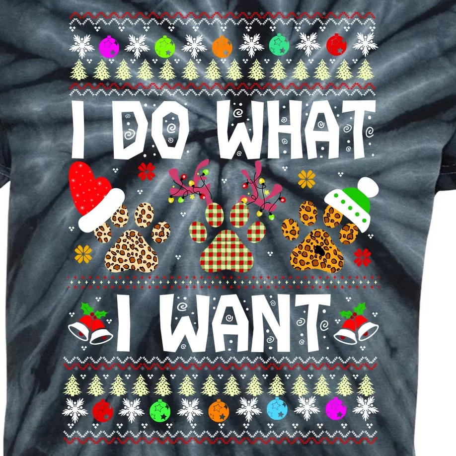 I Do What I Want Funny Dog Paws Ugly Christmas Sweater Kids Tie-Dye T-Shirt