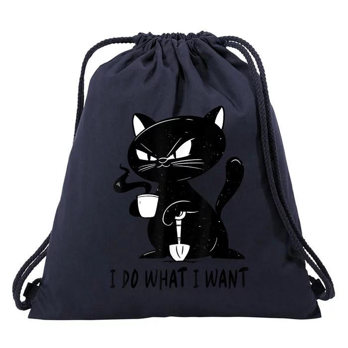 I Do What I Want Funny Black Cat Withe Cup Coffee Gifts Drawstring Bag