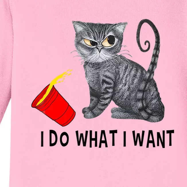 I Do What I Want Cat Coffee Black Cat Red Cup Funny Graphic Baby Long Sleeve Bodysuit