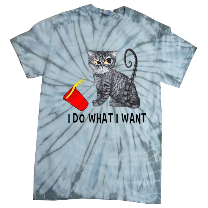 I Do What I Want Cat Coffee Black Cat Red Cup Funny Graphic Tie-Dye T-Shirt