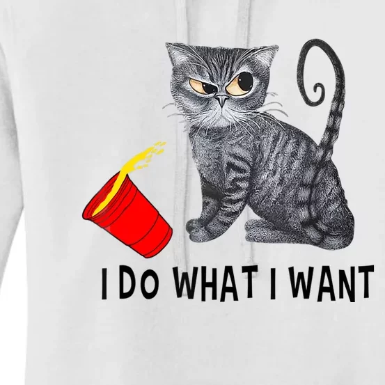 I Do What I Want Cat Coffee Black Cat Red Cup Funny Graphic Women's Pullover Hoodie