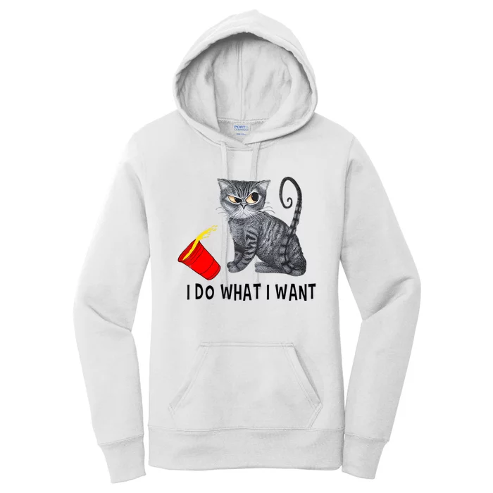 I Do What I Want Cat Coffee Black Cat Red Cup Funny Graphic Women's Pullover Hoodie